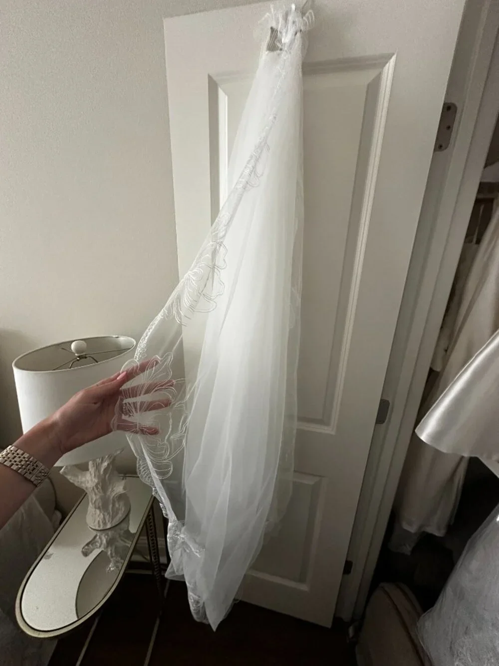 Chapel Length Peony Flower Embroidered Wedding Veil